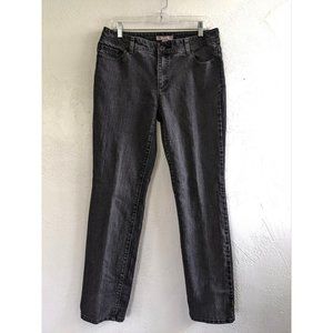 Womans Chico's size 1 = 8 Washed / Faded Black jeans Rhinestone pockets 